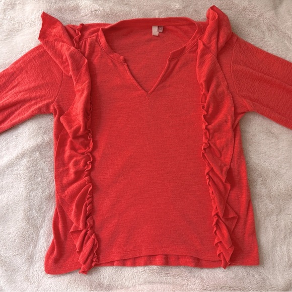 Anthropologie Pilcro Ruffle Popover Blouse Top Coral Size S - Picture 4 of 8